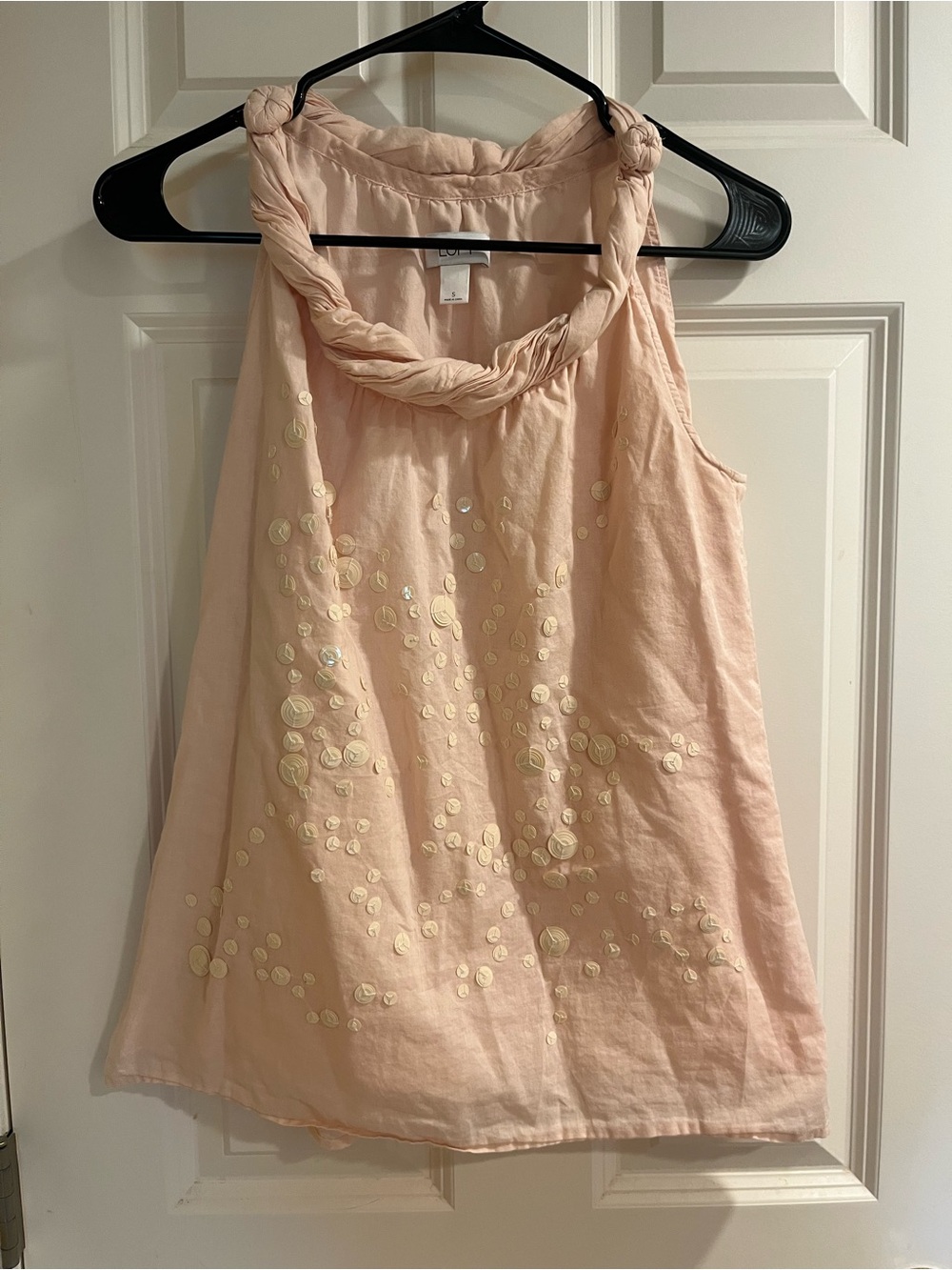LOFT Blush Pink Sleeveless Top with Braided Neckline